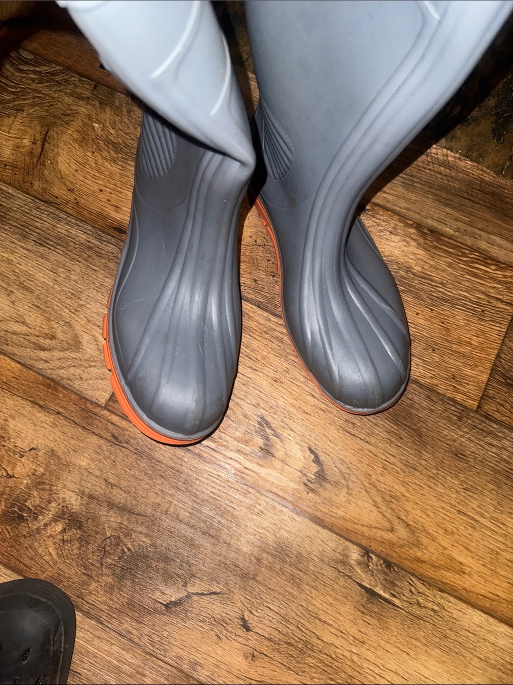 Men's Gray Waterproof Slip-On Boots with Orange Trim